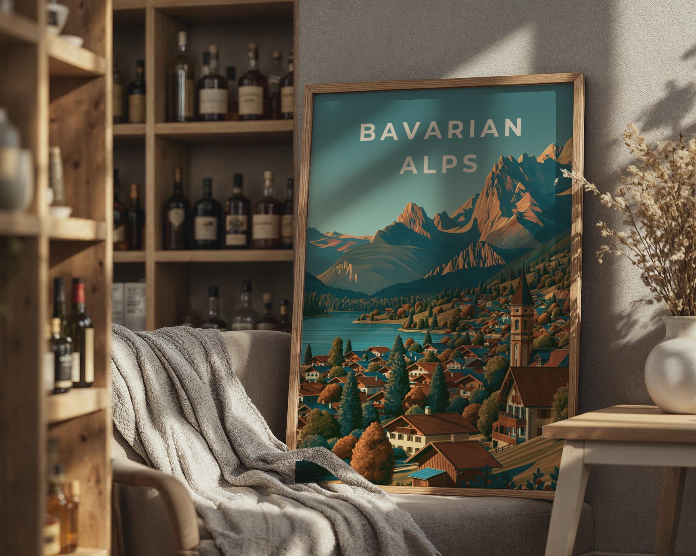 Bavarian Alps Art Print Scenic Village Landscape Poster - Travel Wall Art
