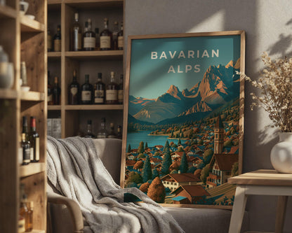 Bavarian Alps Art Print Scenic Village Landscape Poster - Travel Wall Art