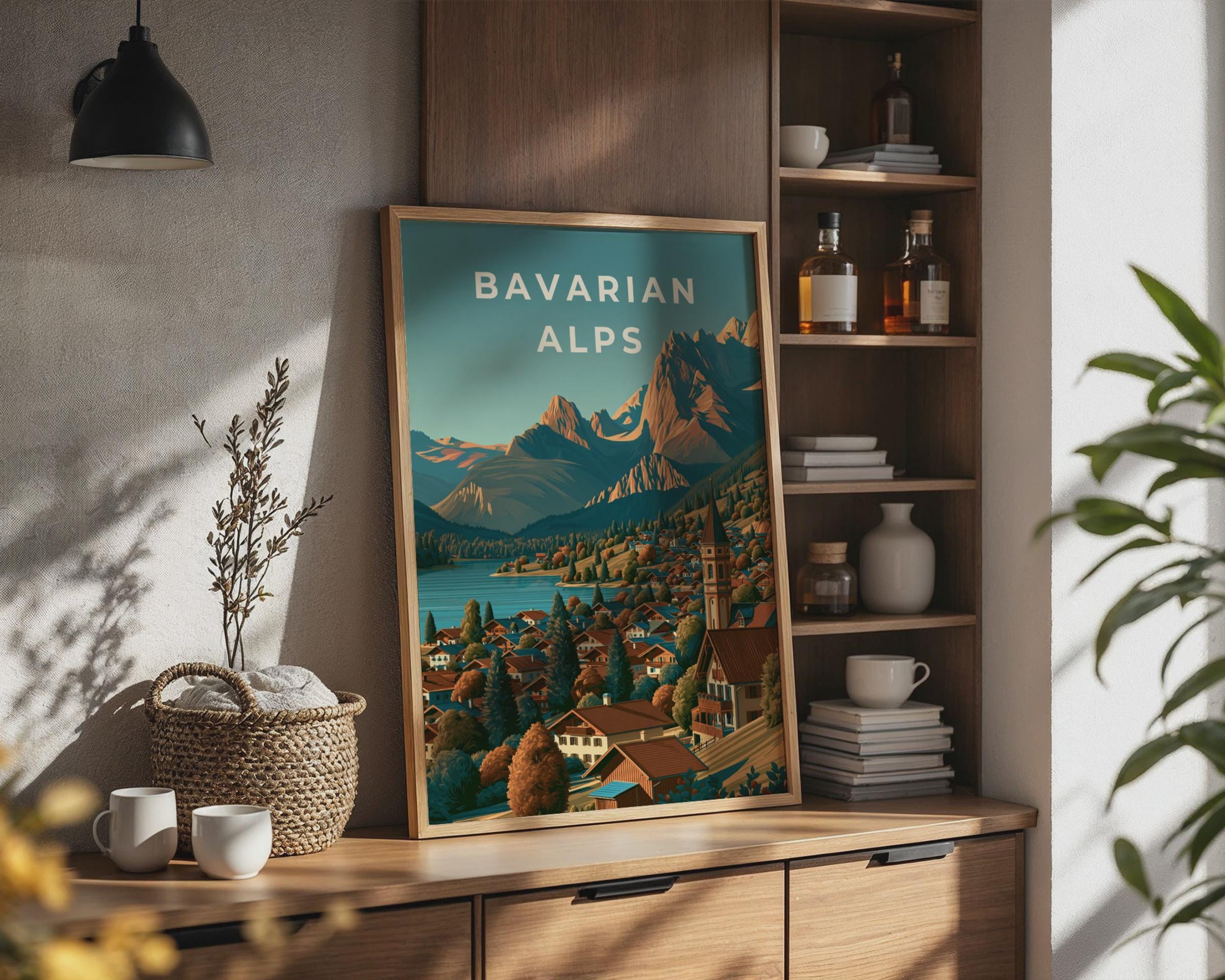 Bavarian Alps Art Print Scenic Village Landscape Poster - Travel Wall Art