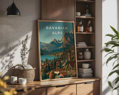 Bavarian Alps Art Print Scenic Village Landscape Poster - Travel Wall Art