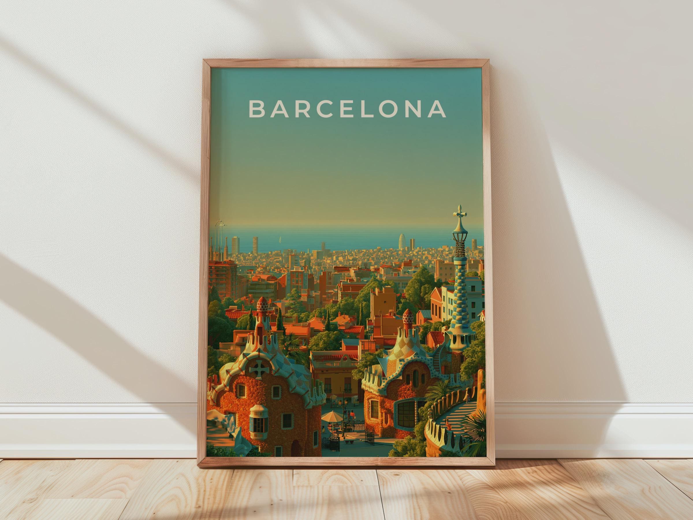 Barcelona Cityscape Art Print Modern Wall Art - Travel Wall Art