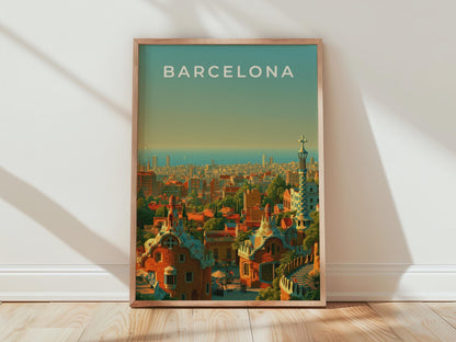 Barcelona Cityscape Art Print Modern Wall Art - Travel Wall Art