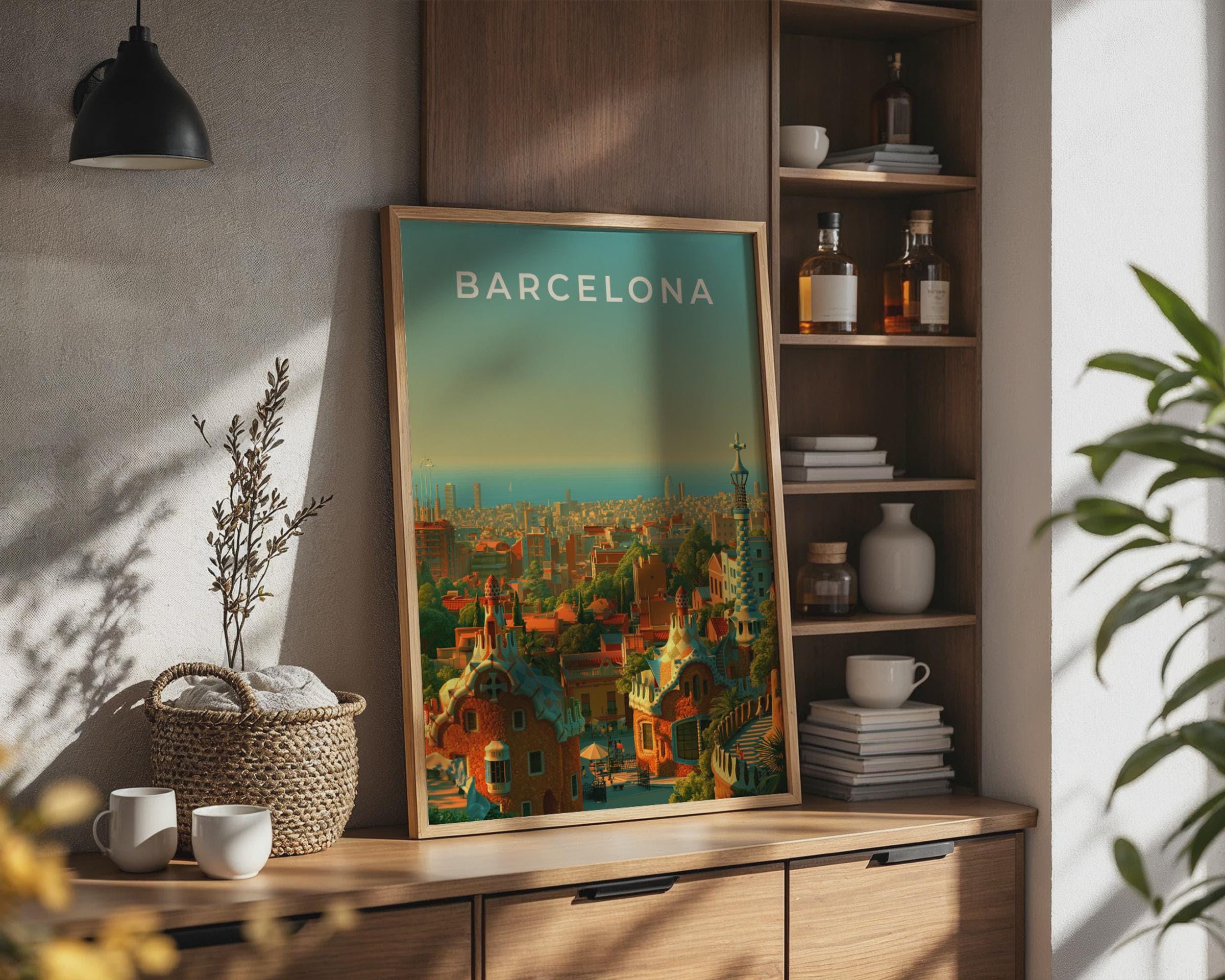 Barcelona Cityscape Art Print Modern Wall Art - Travel Wall Art