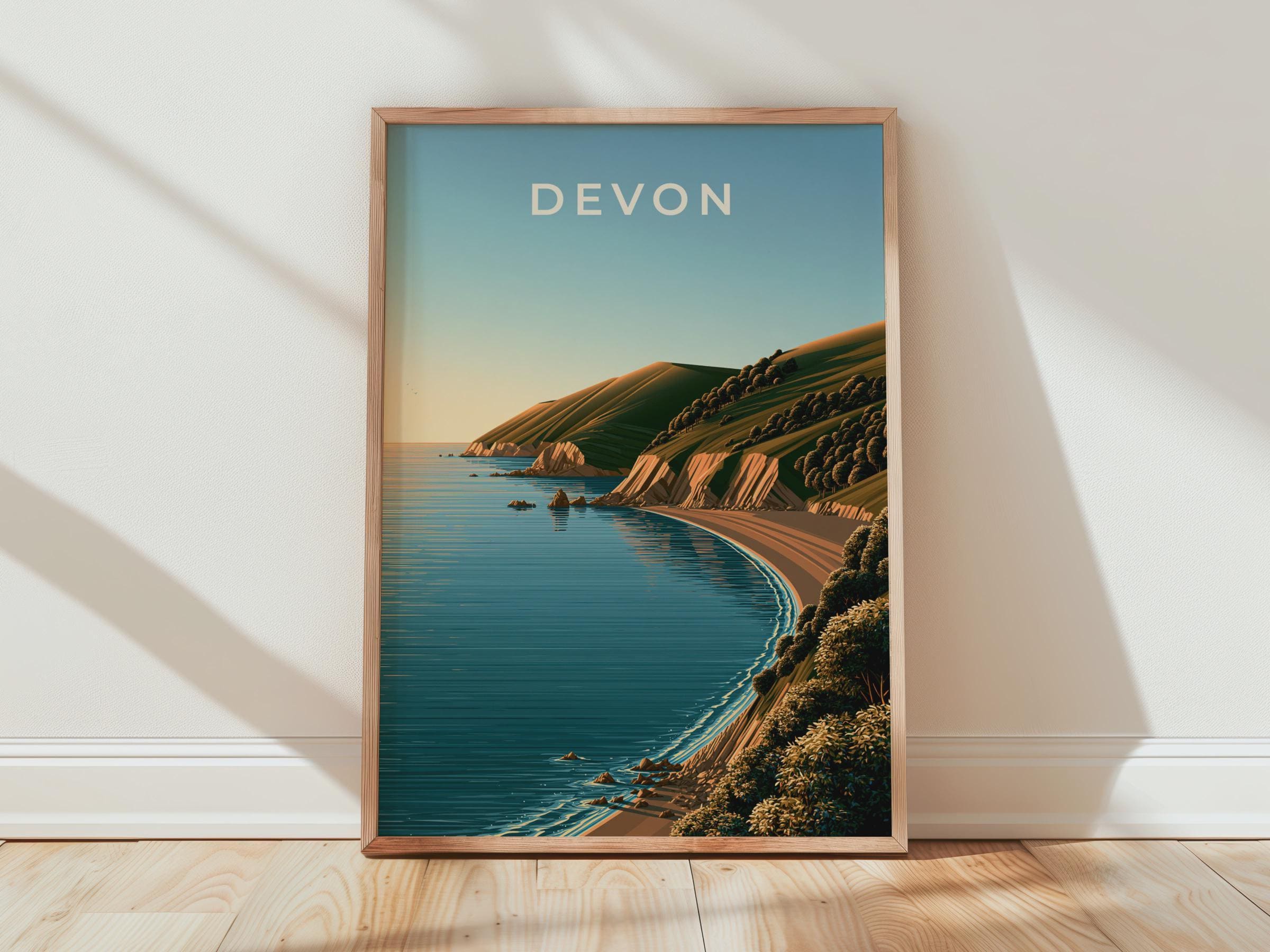 Devon Landscape Coastal Poster Art Print - Travel Wall Art