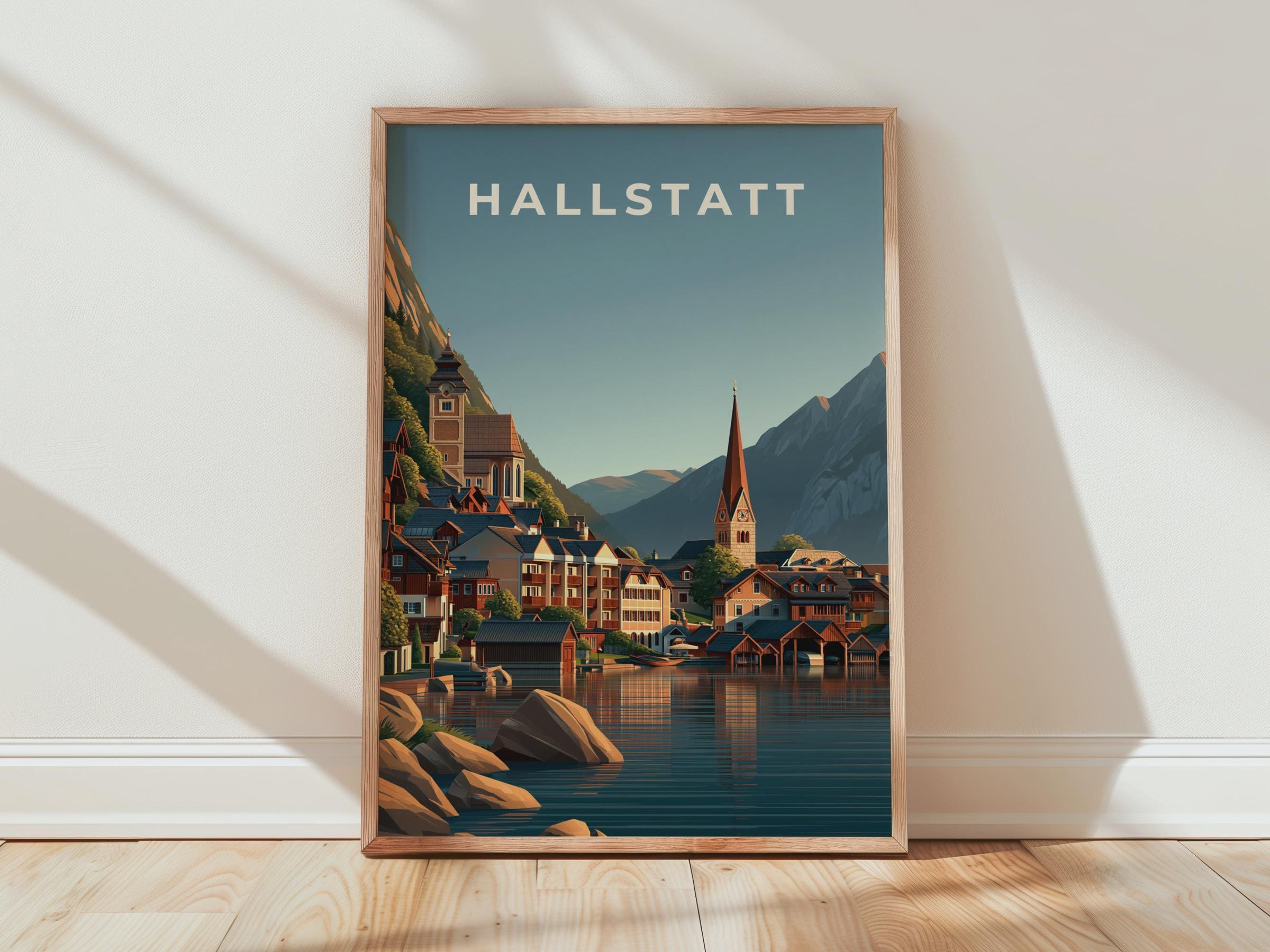 Hallstatt Vintage City Poster - Travel Wall Art