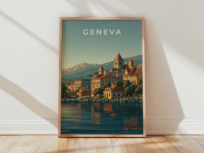 Geneva City Art Print Vintage Travel Poster - Travel Wall Art