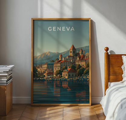 Geneva City Art Print Vintage Travel Poster - Travel Wall Art