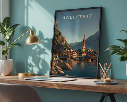 Hallstatt Vintage City Poster - Travel Wall Art