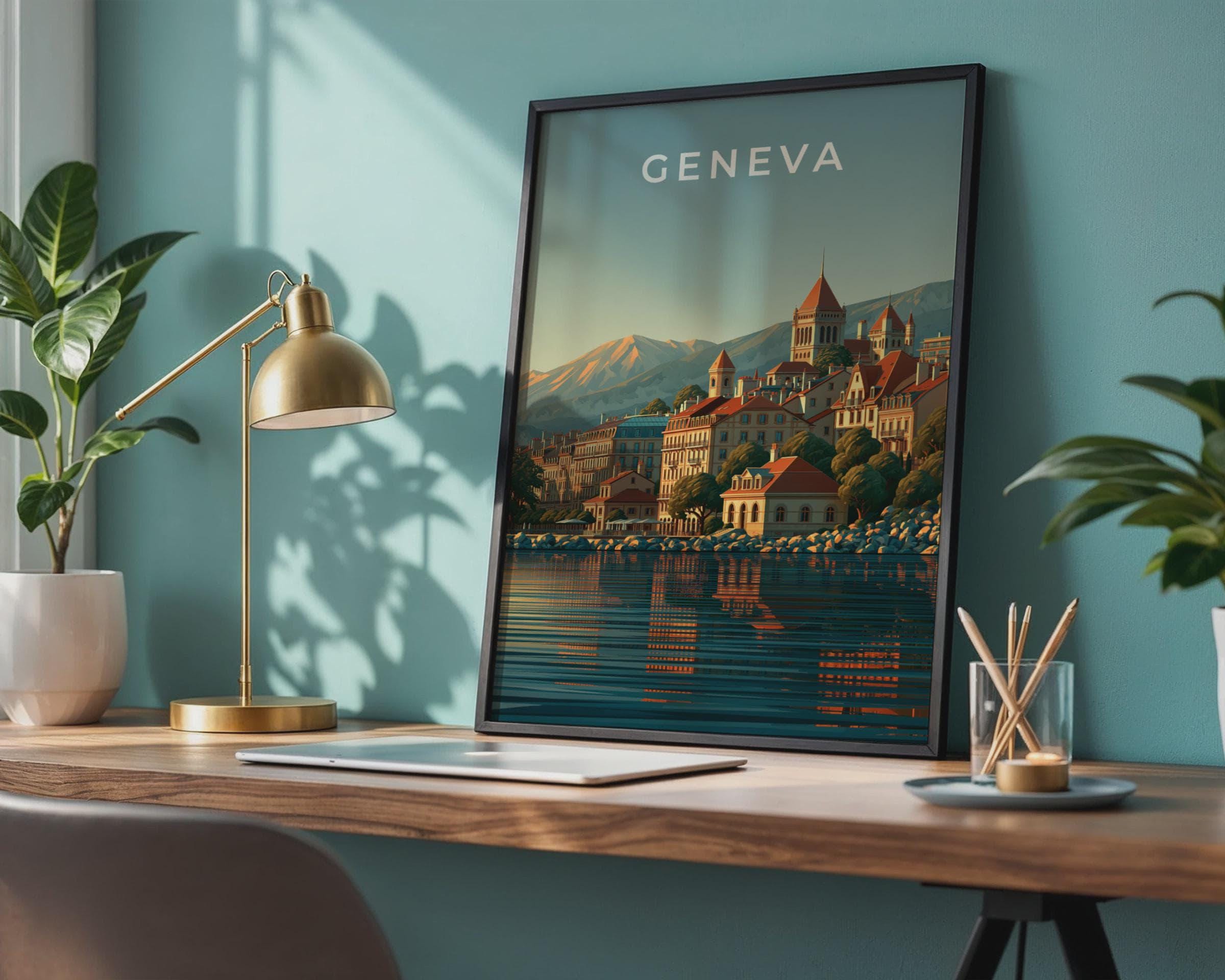 Geneva City Art Print Vintage Travel Poster - Travel Wall Art