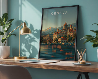Geneva City Art Print Vintage Travel Poster - Travel Wall Art