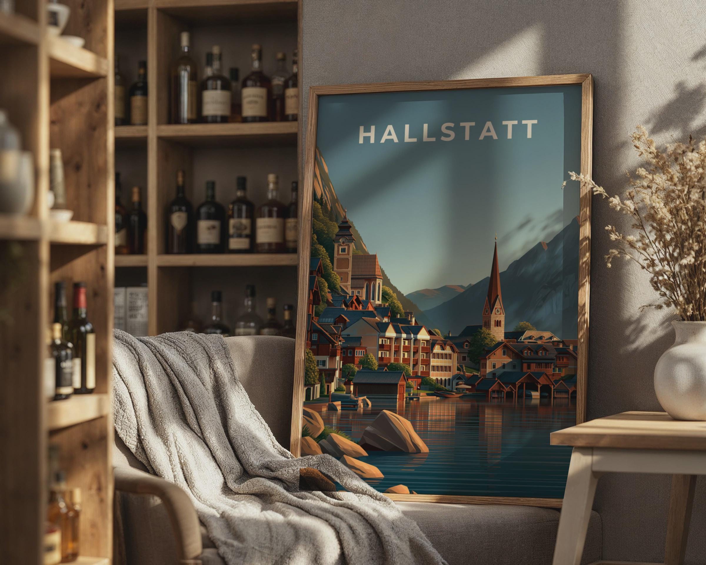 Hallstatt Vintage City Poster - Travel Wall Art