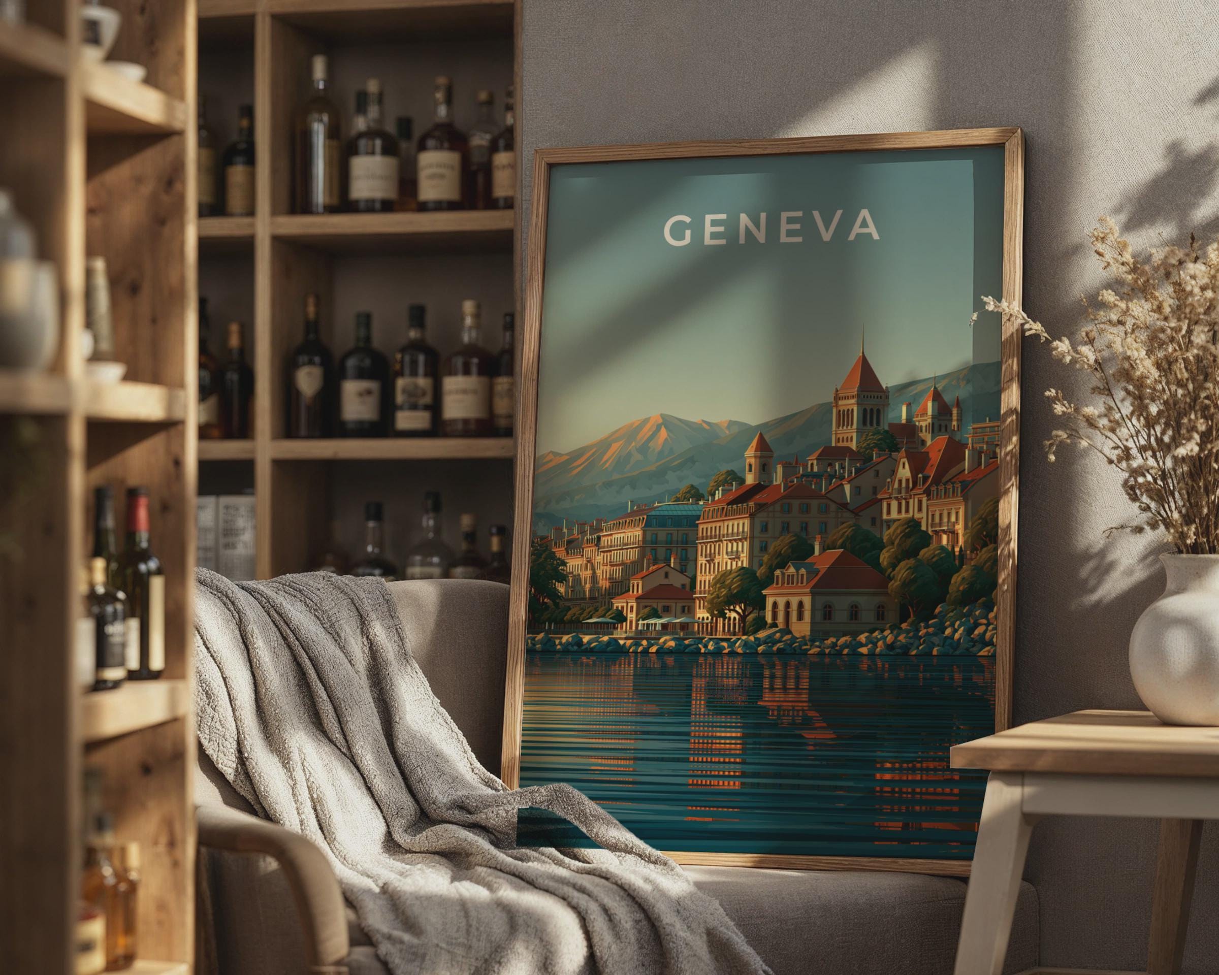 Geneva City Art Print Vintage Travel Poster - Travel Wall Art
