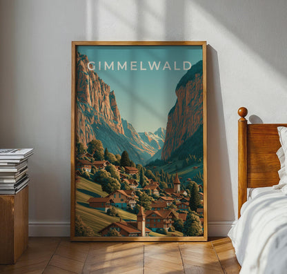 Gimmelwald Poster Swiss Landscape Wall Art Vintage Travel Print - Travel Wall Art