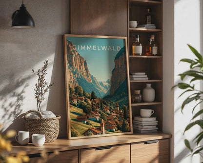 Gimmelwald Poster Swiss Landscape Wall Art Vintage Travel Print - Travel Wall Art