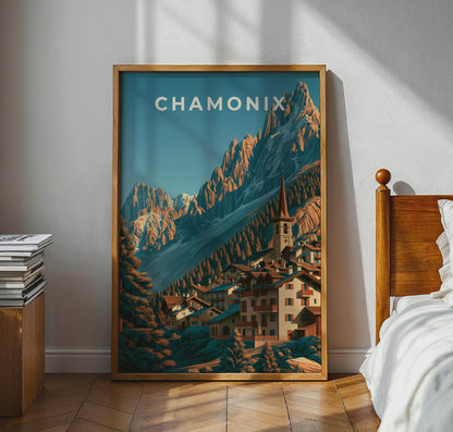 Chamonix Mountain Landscape Poster Art Print - Travel Wall Art