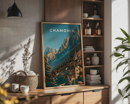 Chamonix Mountain Landscape Poster Art Print - Travel Wall Art