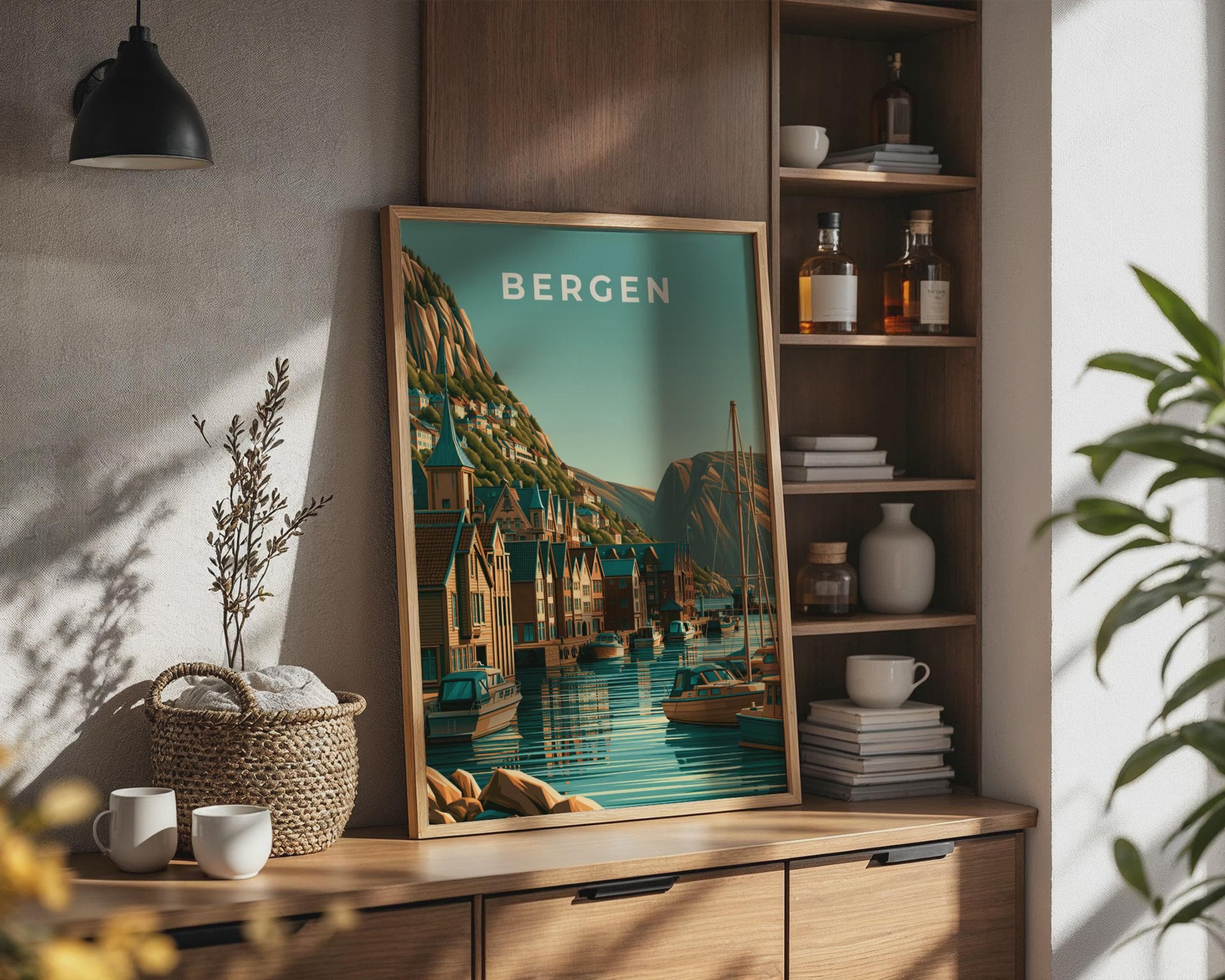 Bergen Poster Norway Coastal Art Print - Travel Wall Art