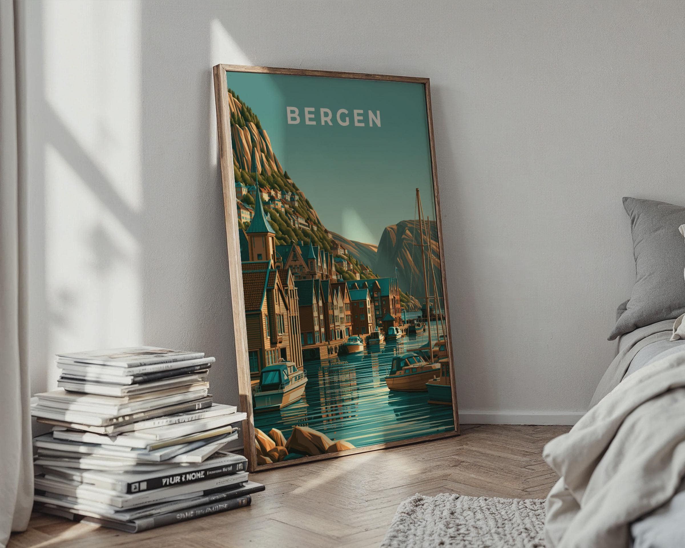 Bergen Poster Norway Coastal Art Print - Travel Wall Art