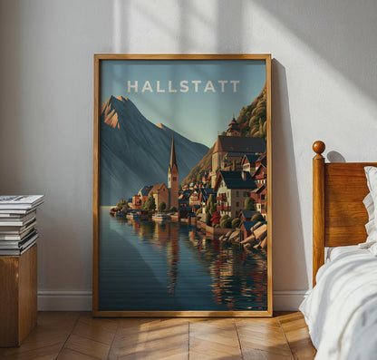 Hallstatt Lake View Poster Austrian Village Landscape Art - Travel Wall Art
