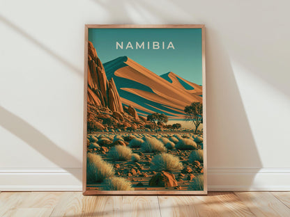 Namibia Desert Landscape Print Vintage Travel Art - Travel Wall Art