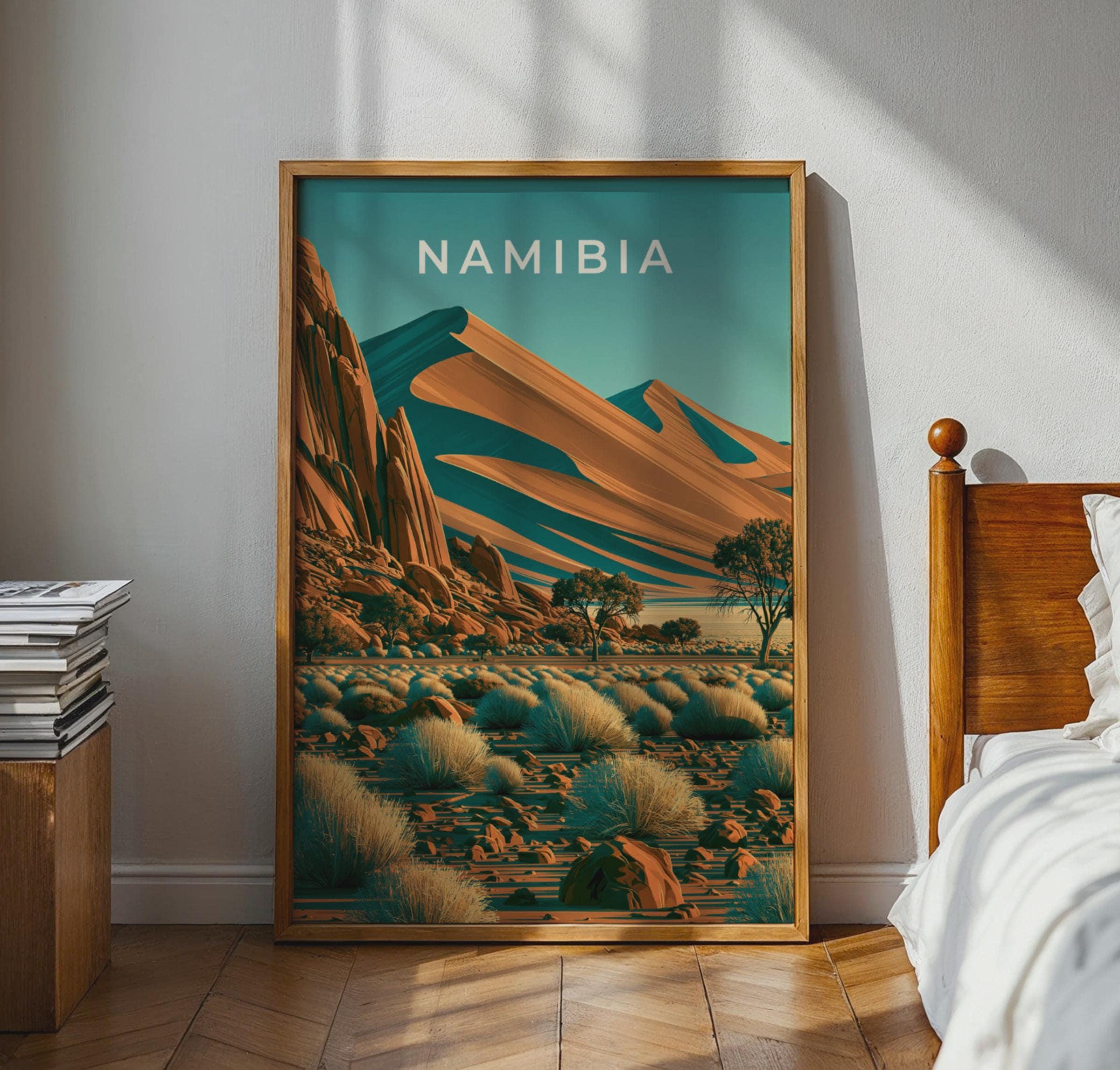 Namibia Desert Landscape Print Vintage Travel Art - Travel Wall Art