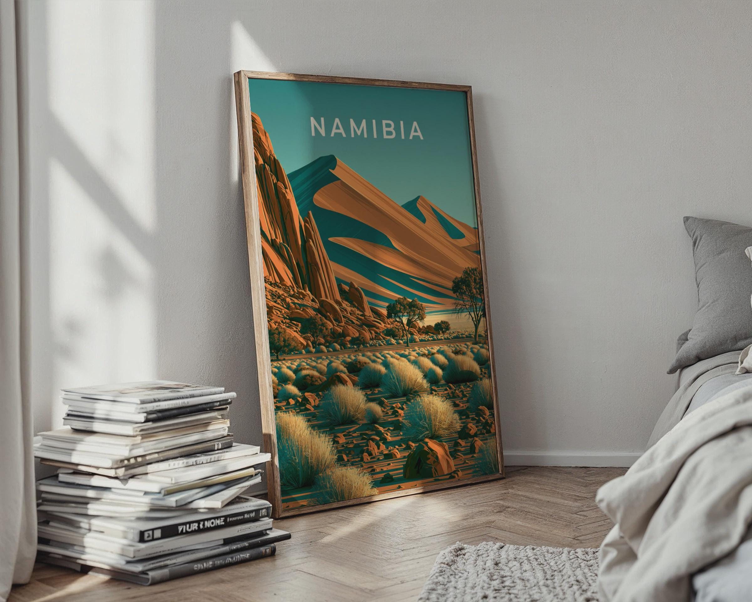 Namibia Desert Landscape Print Vintage Travel Art - Travel Wall Art