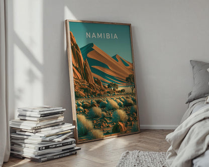 Namibia Desert Landscape Print Vintage Travel Art - Travel Wall Art