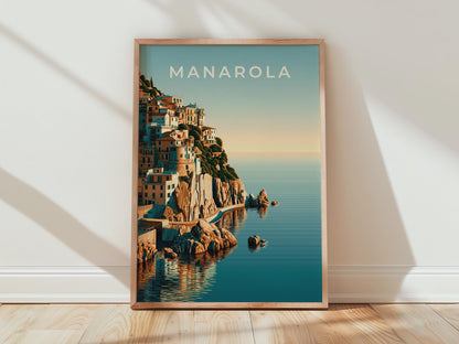 Manarola Poster Coastal Wall Art Print Italian Village Artwork - Travel Wall Art