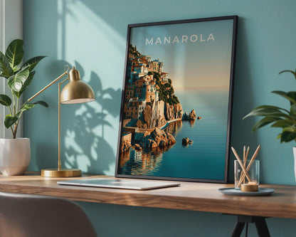 Manarola Poster Coastal Wall Art Print Italian Village Artwork - Travel Wall Art