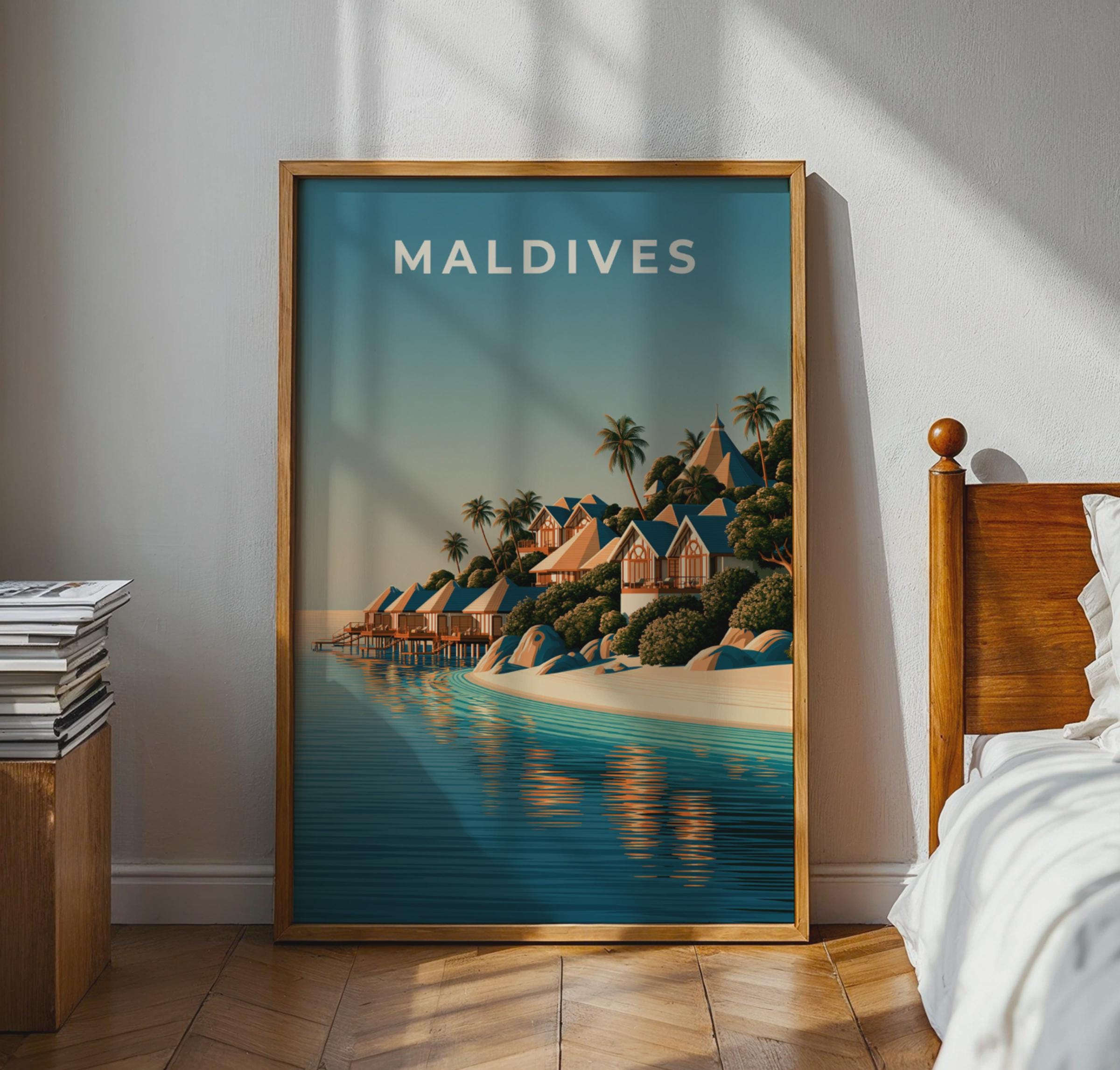 Maldives Overwater Bungalows Tropical Wall Art Print - Travel Wall Art