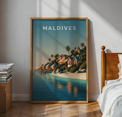 Maldives Overwater Bungalows Tropical Wall Art Print - Travel Wall Art