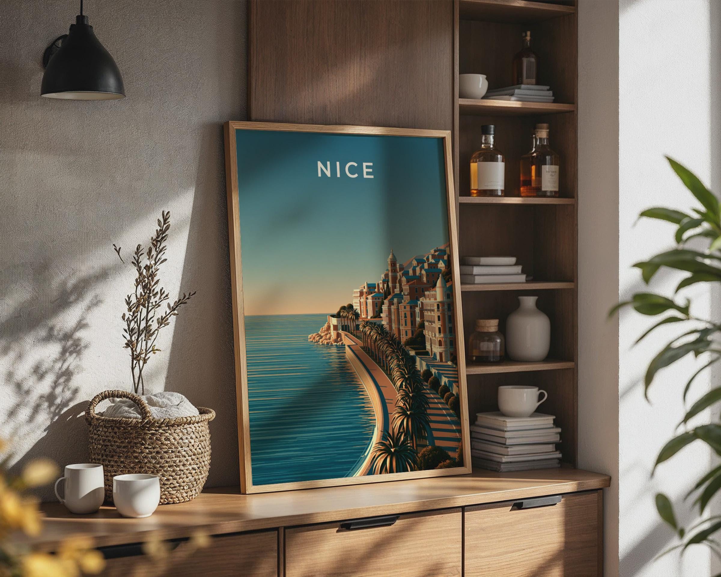 Nice Poster Mediterranean Coastal Town Art Print - Travel Wall Art