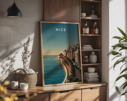 Nice Poster Mediterranean Coastal Town Art Print - Travel Wall Art