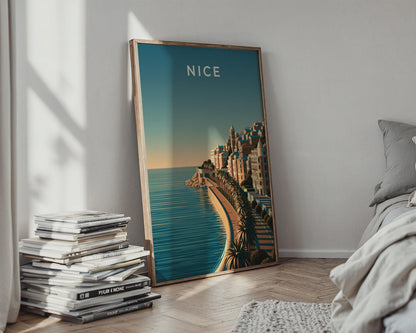 Nice Poster Mediterranean Coastal Town Art Print - Travel Wall Art
