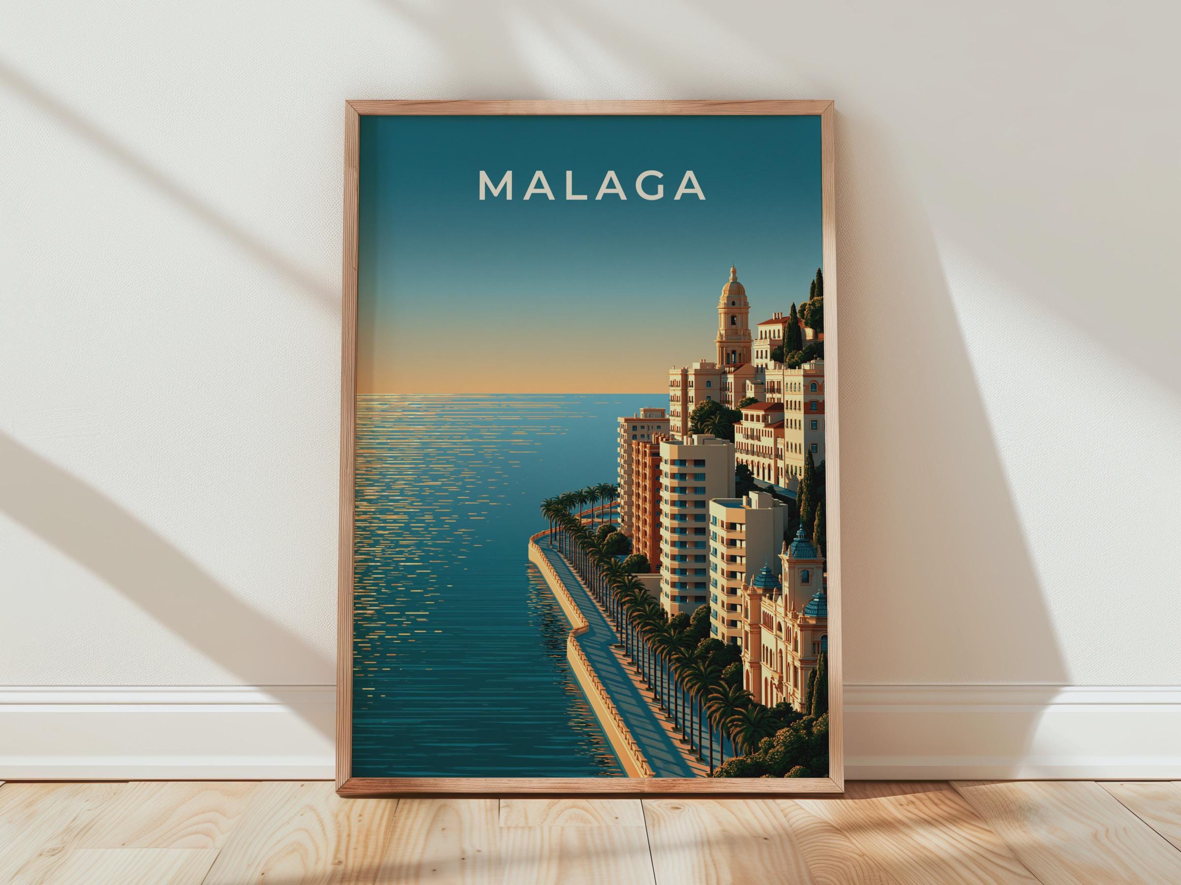 Malaga Coastal Art Print Cityscape Poster - Travel Wall Art