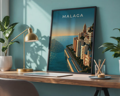 Malaga Coastal Art Print Cityscape Poster - Travel Wall Art