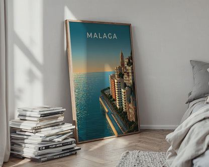 Malaga Coastal Art Print Cityscape Poster - Travel Wall Art