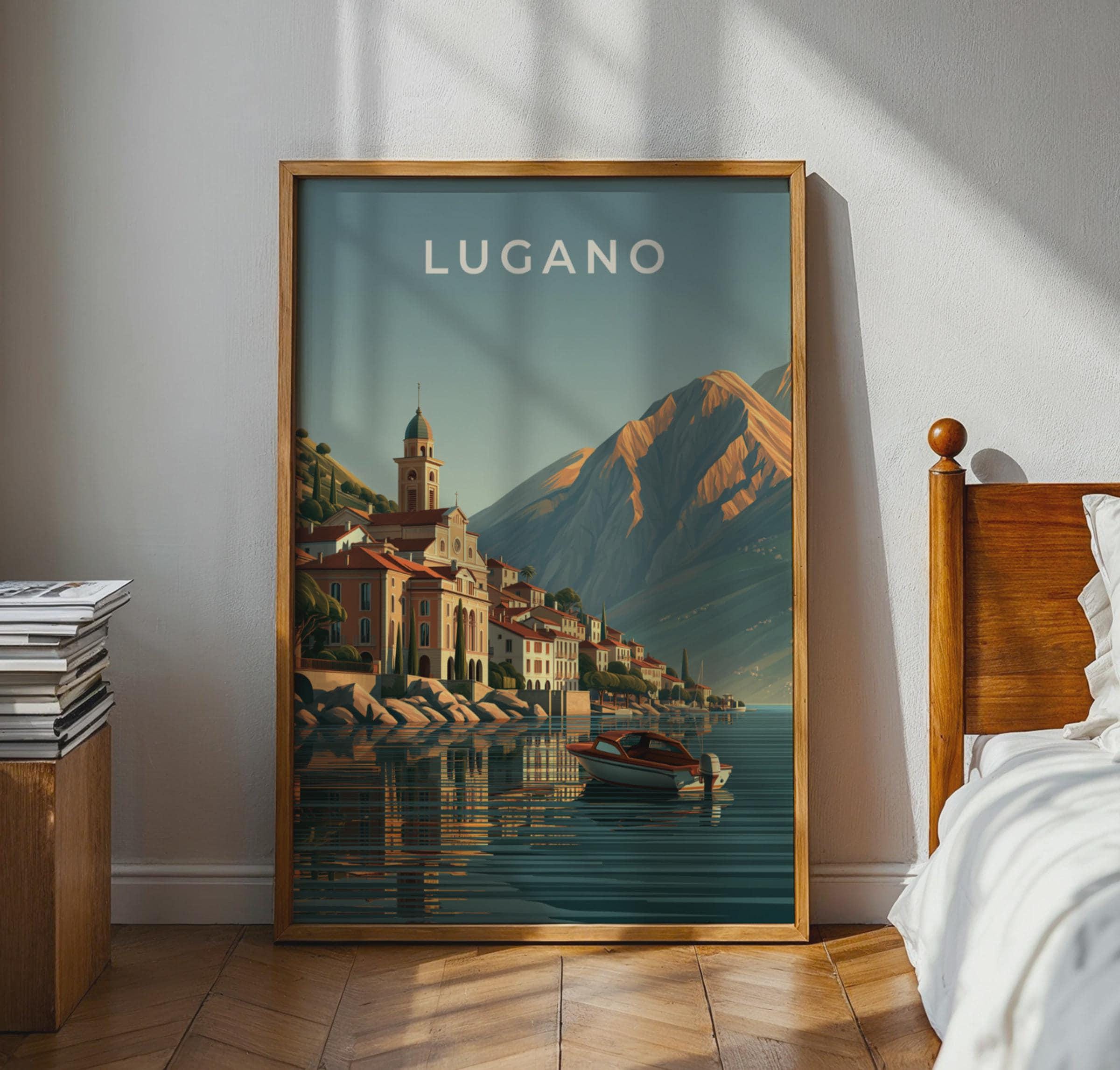 Lugano Wall Art Minimalist Print Poster - Travel Wall Art