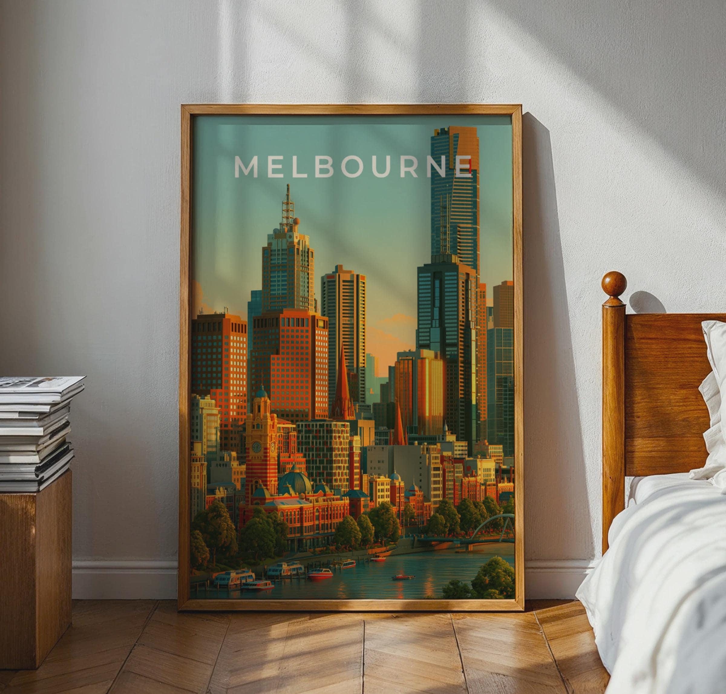 Melbourne City Skyline Art Print Urban Wall Art Colourful Poster - Travel Wall Art