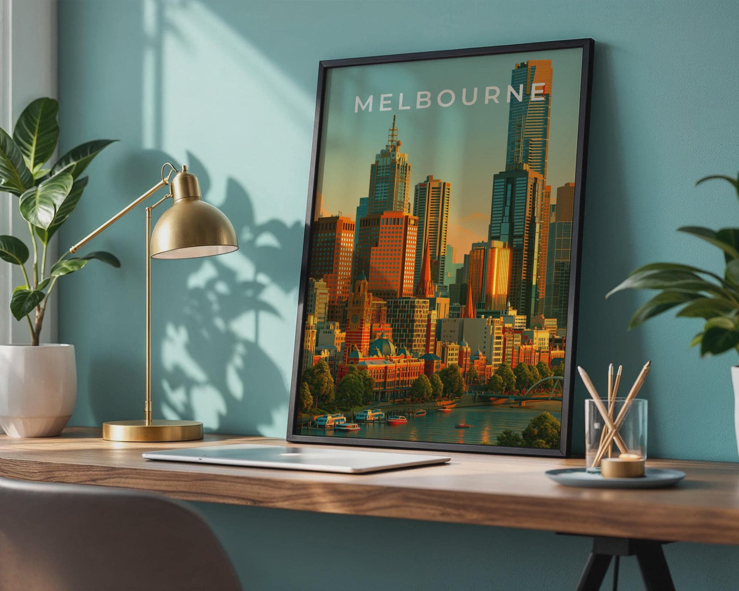 Melbourne City Skyline Art Print Urban Wall Art Colourful Poster - Travel Wall Art