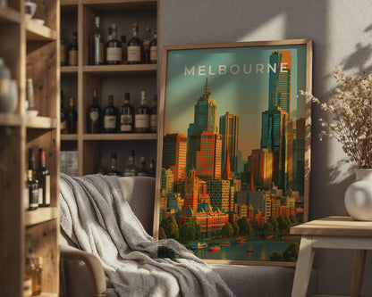 Melbourne City Skyline Art Print Urban Wall Art Colourful Poster - Travel Wall Art
