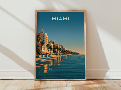 Miami Beach Poster Retro Art Print Coastal Tropical Wall Art - Travel Wall Art