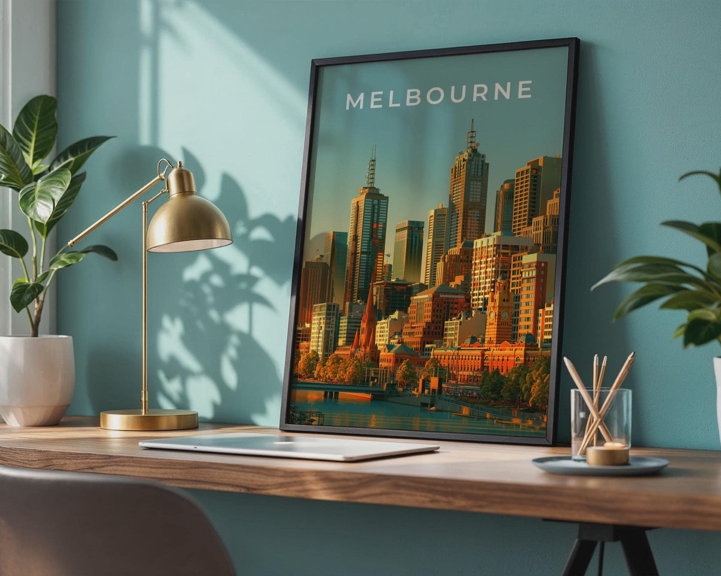 Melbourne City Skyline Poster Modern Wall Art - Travel Wall Art