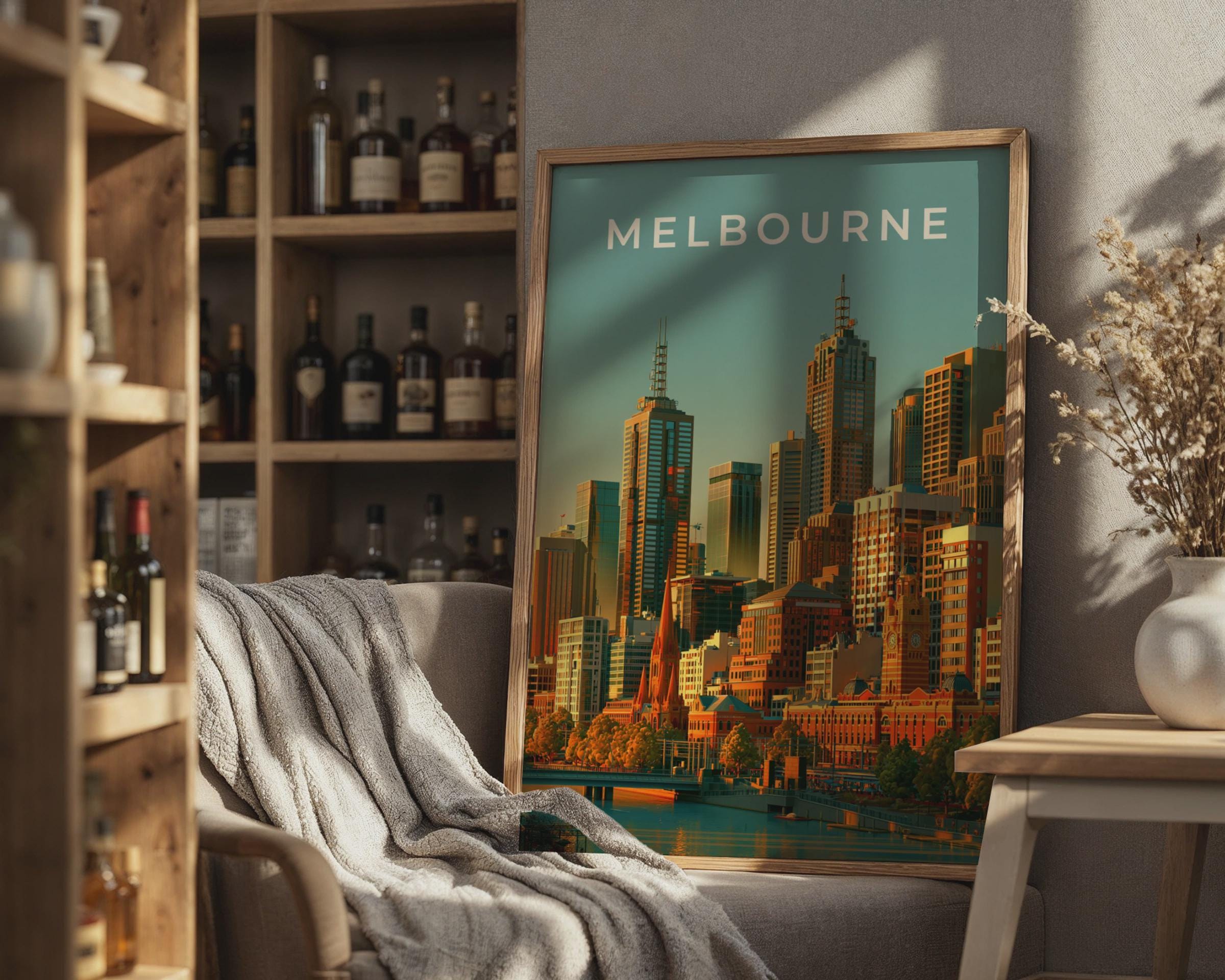 Melbourne City Skyline Poster Modern Wall Art - Travel Wall Art