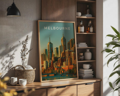 Melbourne City Skyline Poster Modern Wall Art - Travel Wall Art