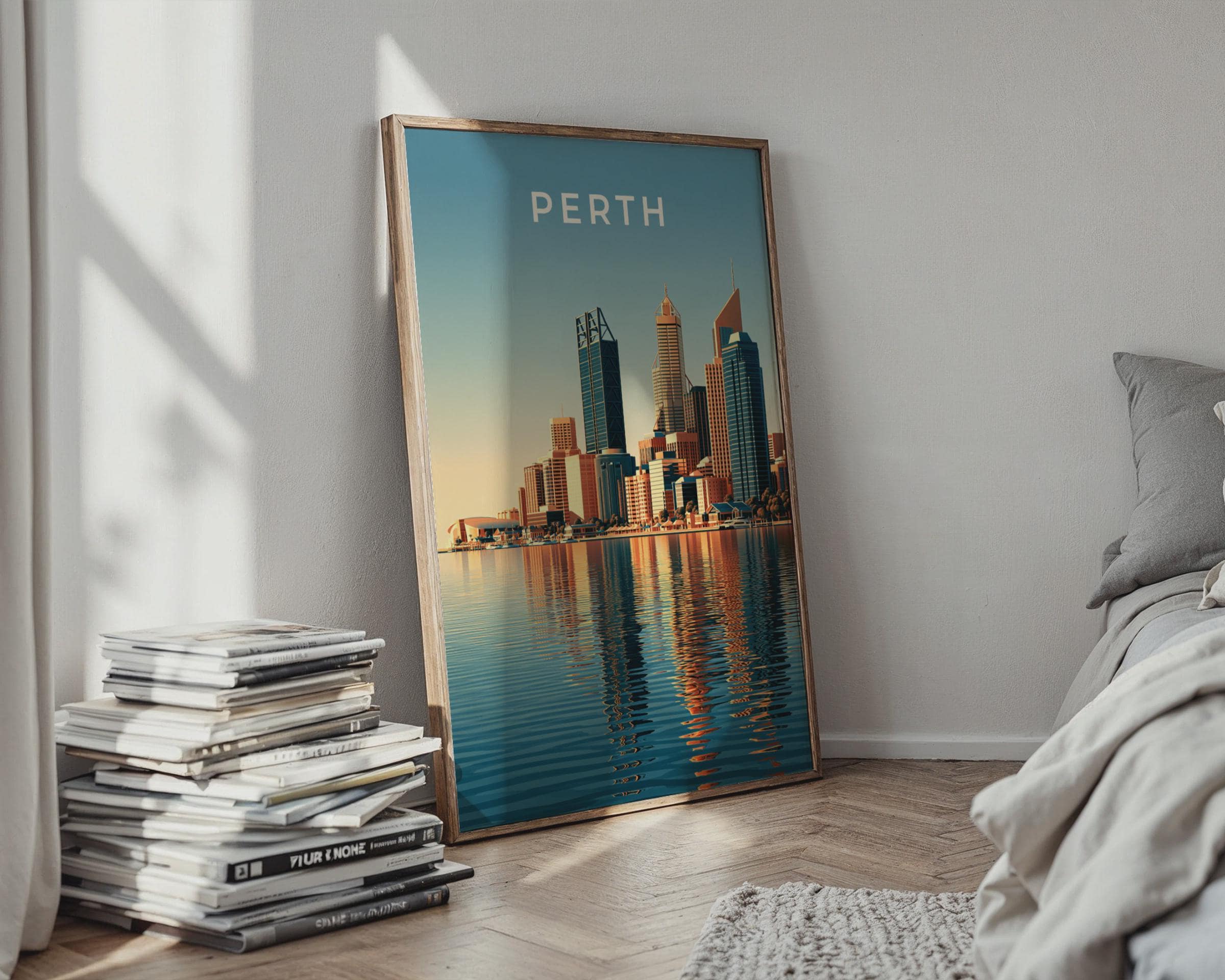 Perth Skyline Minimalist Cityscape Art Print - Travel Wall Art