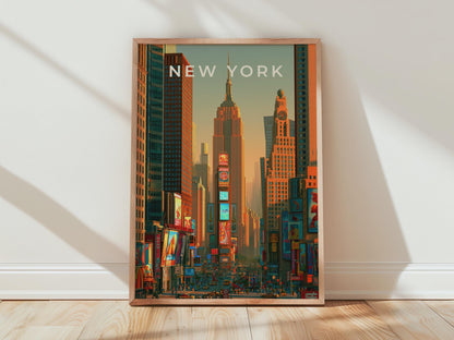 New York Cityscape Art Print Wall Decor Empire State Times Square - Travel Wall Art