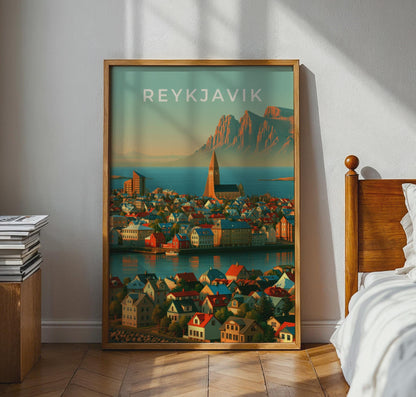Reykjavik Cityscape Print Iceland Wall Art Landscape Art - Travel Wall Art
