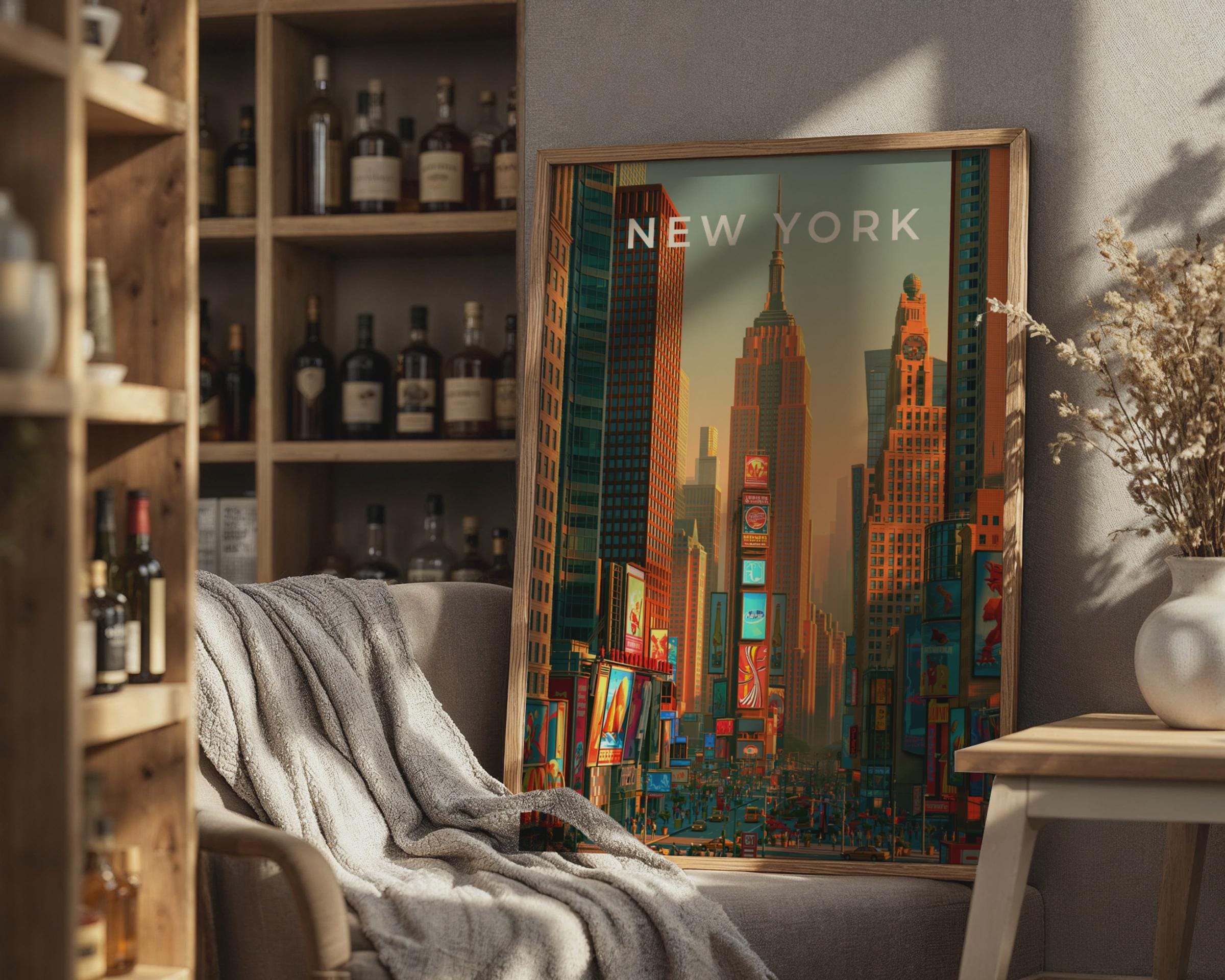 New York Cityscape Art Print Wall Decor Empire State Times Square - Travel Wall Art