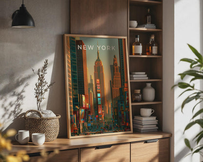 New York Cityscape Art Print Wall Decor Empire State Times Square - Travel Wall Art